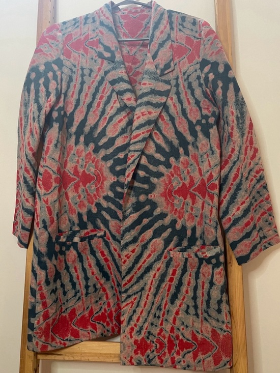 Raquel Allegra Jackets & Blazers - Raquel Allegra Red, Navy & Cream Patterned Long Jacket
